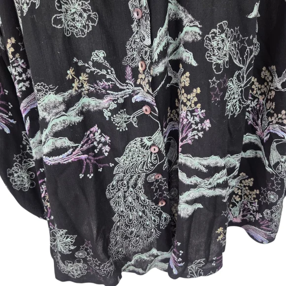 Free People Metallic Blooms Peacock Blouse Button Down Womens Medium Black - Picture 10 of 16